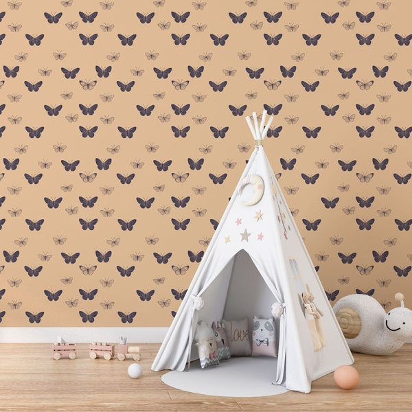 Butterfly Wallpaper | Delicate Butterflies on a Soft Peach Ground