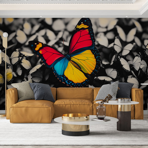 Butterflies Wallpaper | Colourful Butterfly on Monochrome