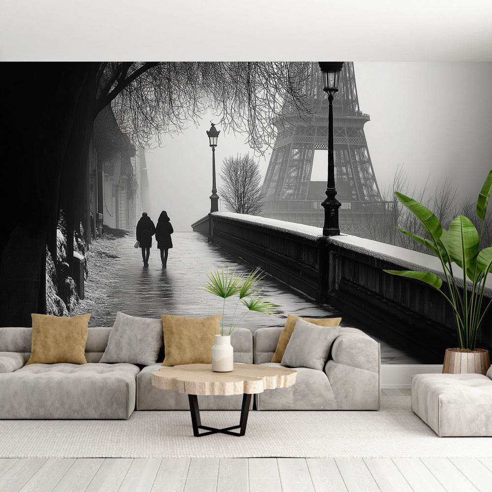 Paris Wallpaper | Romantic Black & White Couple Mural