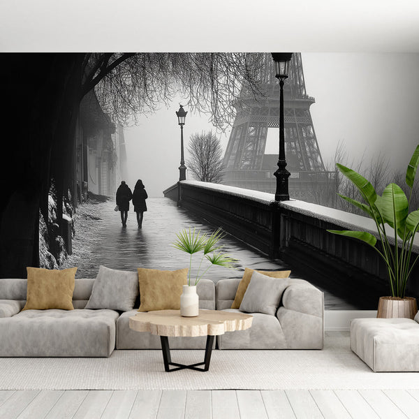 Paris Wallpaper | Romantic Black & White Couple Mural
