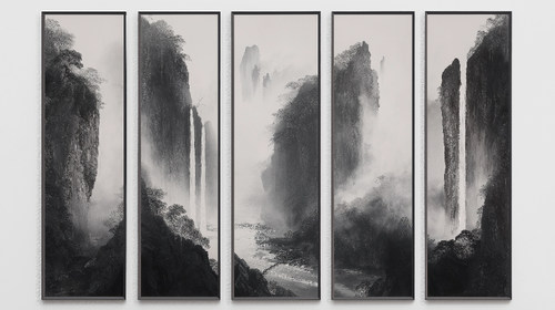 Abstract Mountain Wallpaper | Black White Waterfall Wall Mural