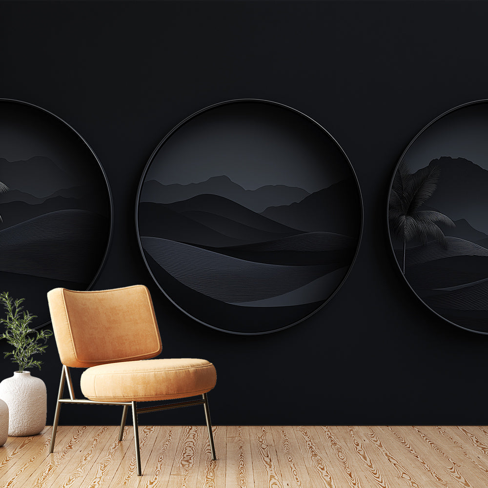 Abstract Palms and Mountains Wallpaper | Monochrome Mural