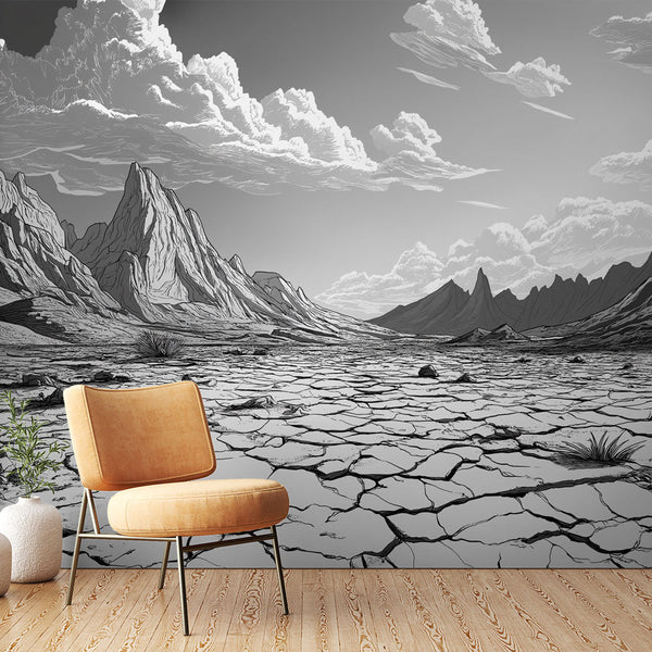 Arid Landscape Wallpaper | Black and White Desert Mural