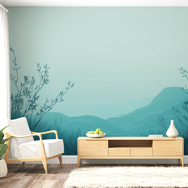 Teal Landscape Wallpaper | Watercolour Mountains