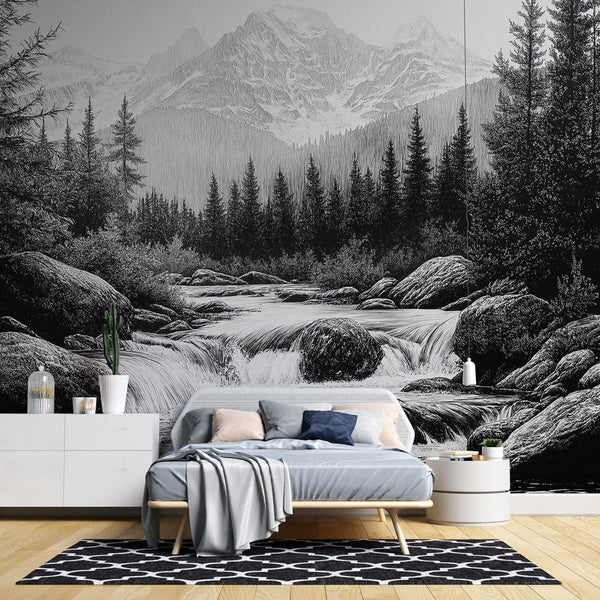 Landscape mountain Wallpaper | Ruisseau sommets majestic black white