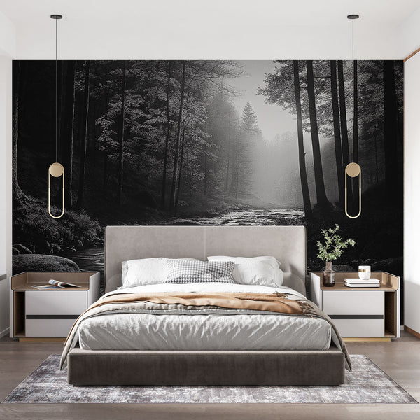 Landscape forestier Wallpaper | River peaceful travers arbres black