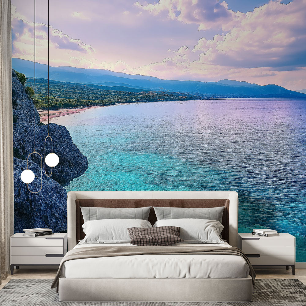 Marine landscape wallpaper | Sunset over turquoise sea mural