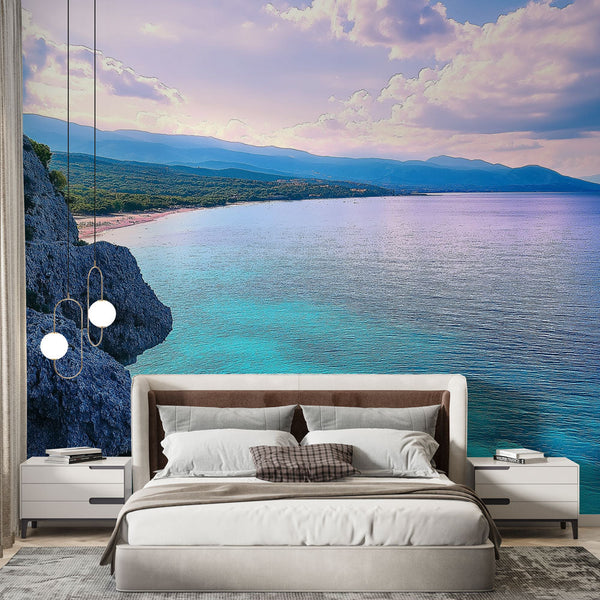 Marine landscape wallpaper | Sunset over turquoise sea mural