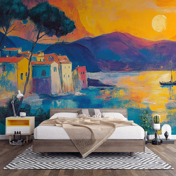 Marine Landscape Wallpaper | Vibrant Sunset Colours Mural
