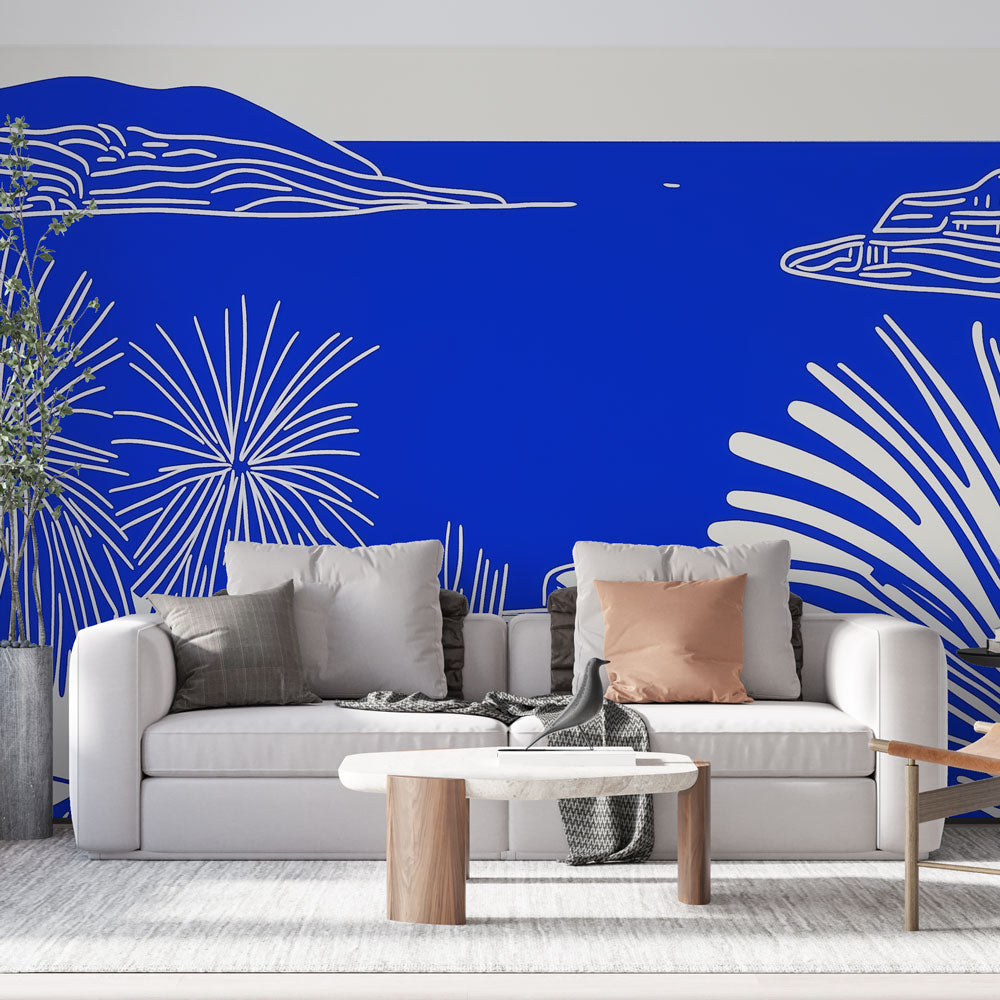 Modern Marine Wallpaper | Blue Palm Wall Mural