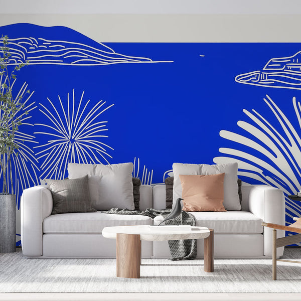 Modern Marine Wallpaper | Blue Palm Wall Mural