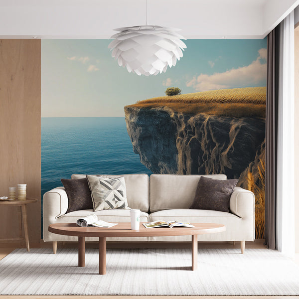 Marine Landscape Wallpaper | Golden Cliff Calm Ocean Wall Mural