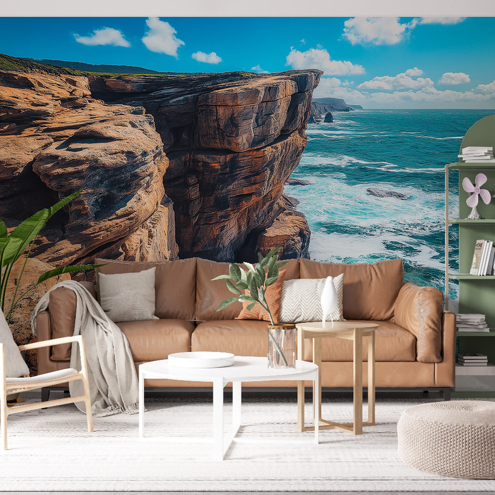 Marine Landscape Wallpaper | Seaside Cliffs Turquoise Waves Mural