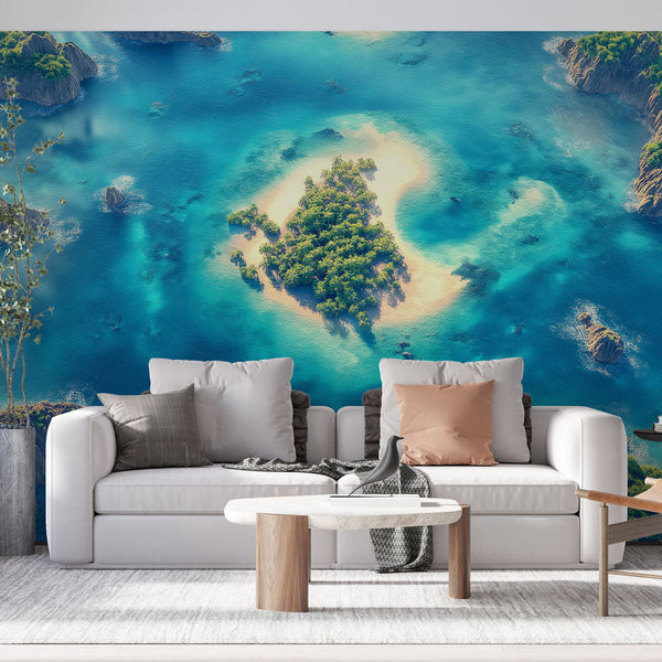 Marine landscape wallpaper | Tropical islets turquoise mural