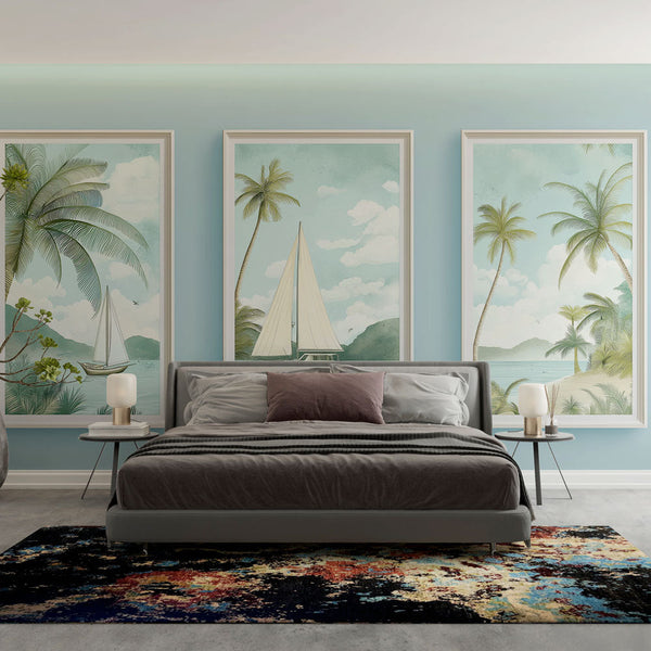Sailboat And Palm Tree Seascape Wallpaper Mural