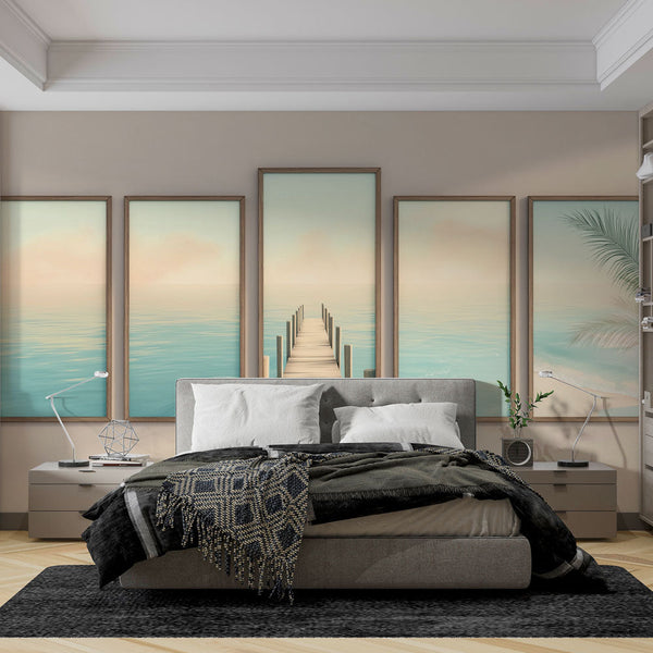 Wooden Dock Calm Sea Wallpaper Wall Mural