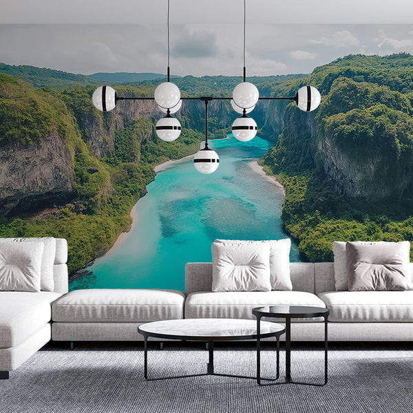 Marine Landscape Wallpaper | Emerald River & Verdant Cliffs Mural