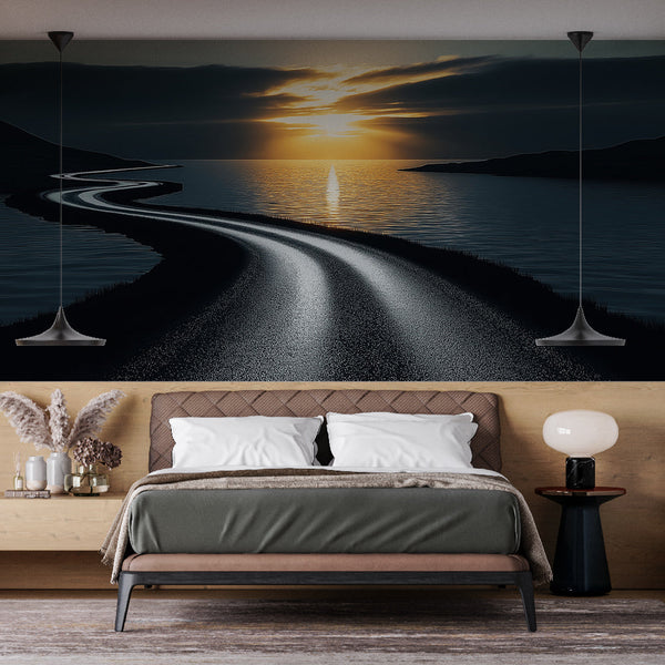 Lakeside Sunset Road Wallpaper | Marine Wall Mural