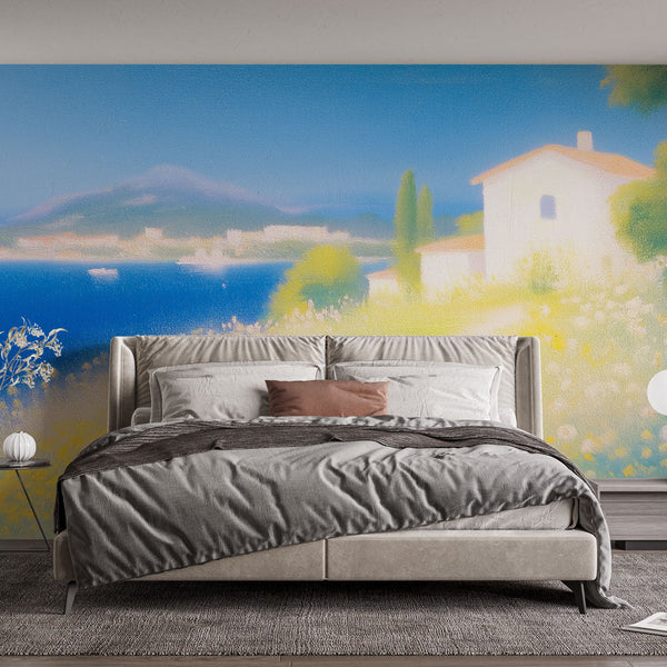 Marine Landscape Wallpaper | Flowered Path by the Water Mural