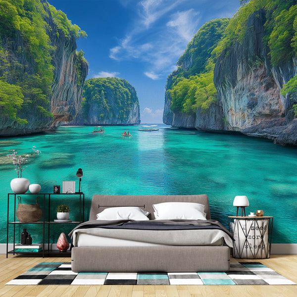 Thai seascape wallpaper | Turquoise waters cliffs wall mural