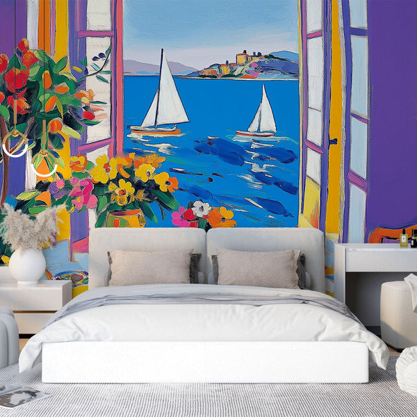 Marine Landscape Wallpaper | Colourful Sea & Sailboats View