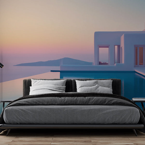Coastal Sunset Wallpaper | Modern Villa Pool Wall Mural