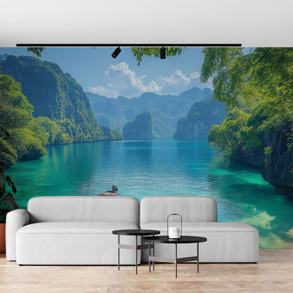 Mountain Sea Wall Mural | Turquoise Bay Wallpaper