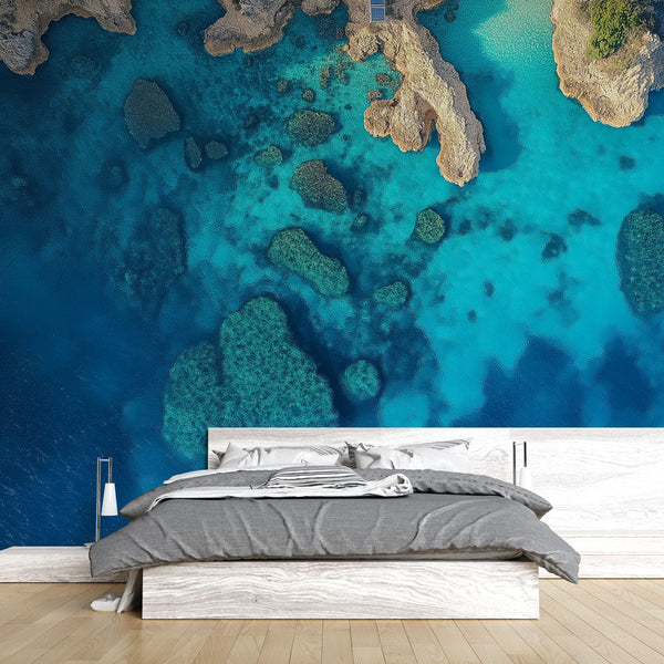 Marine Landscape Wallpaper | Aquatic Views in Shades of Blue Mural