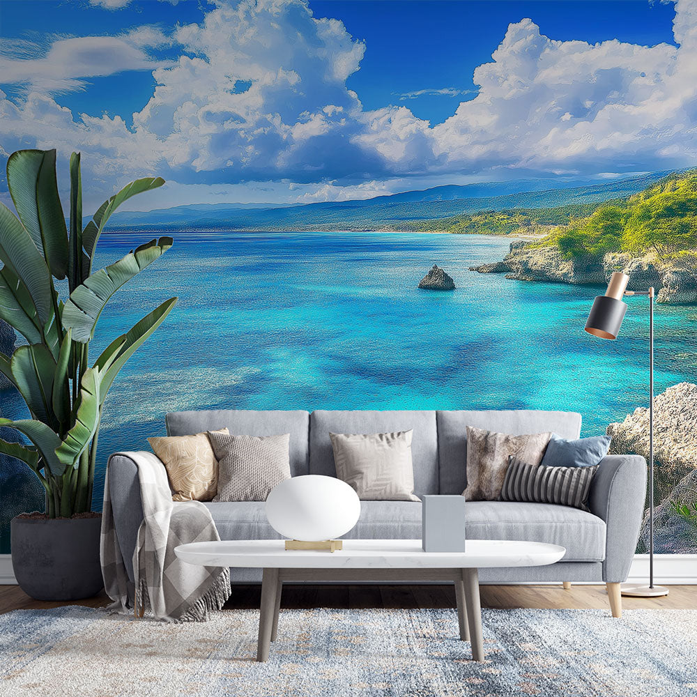 Marine landscape wallpaper | Turquoise rock formations mural