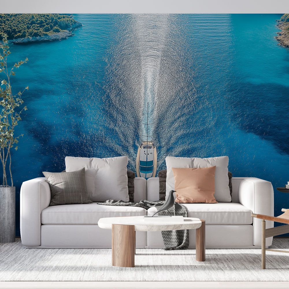 Luxury Yacht Seascape Mural | Turquoise Wallpaper