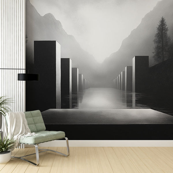 Monochrome Landscape Wallpaper | Minimalist Wall Mural