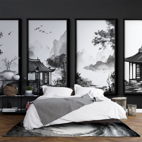Oriental Mountains and Pavilions Wallpaper Wall Mural