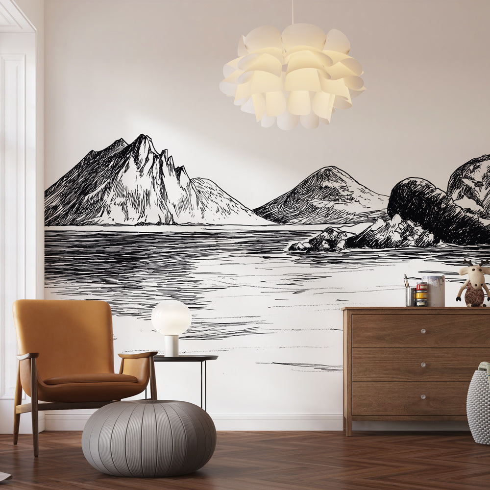 Stylized Sea Cliffs Wallpaper | Line Wall Mural