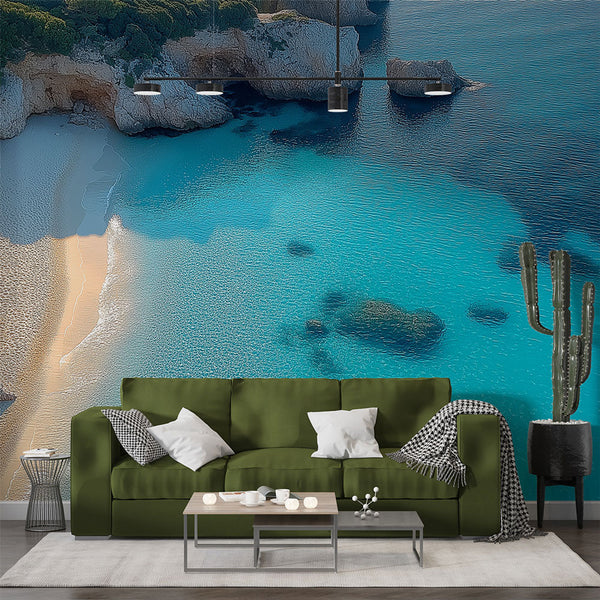 Seascape wallpaper | Golden sand turquoise waters mural