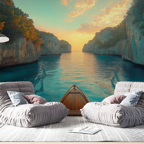 Sunset Cove Wall Mural | Cliffside Seascape Wallpaper