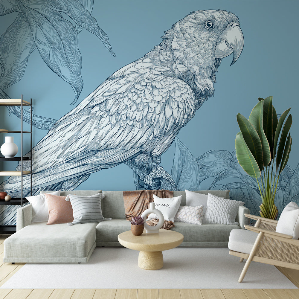 Parrot Wallpaper | Delicate Parrot Illustration on Deep Blue