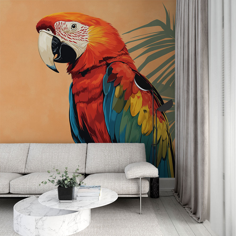 Parrot Wallpaper | Vibrant Bird on Orange Background Wall Mural