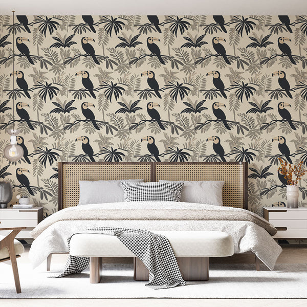 Parrot Wallpaper | Stylized Birds Among Tropical Leaves