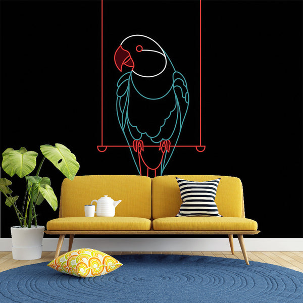 Parrot Wallpaper | Neon Line Drawing of a Tropical Bird