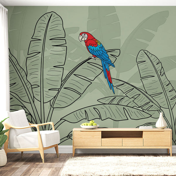 Parrot Wallpaper | Tropical Banana Leaf Wall Mural