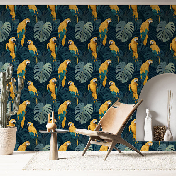 Parrot Wallpaper | Yellow Parrots Among Tropical Leaves