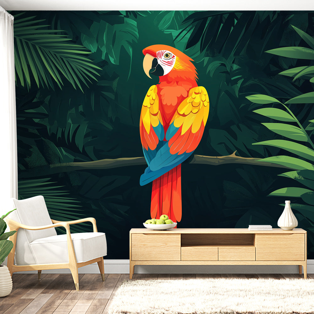 Parrot Wallpaper | Colorful Bird Among Lush Jungle Wall Mural