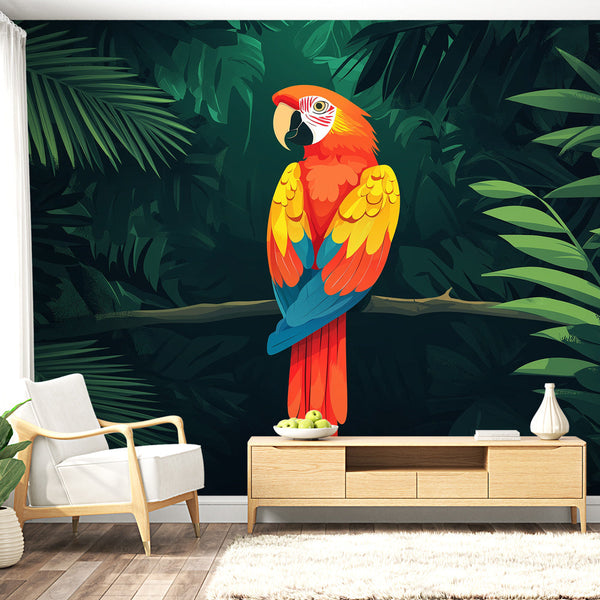 Parrot Wallpaper | Colorful Bird Among Lush Jungle Wall Mural