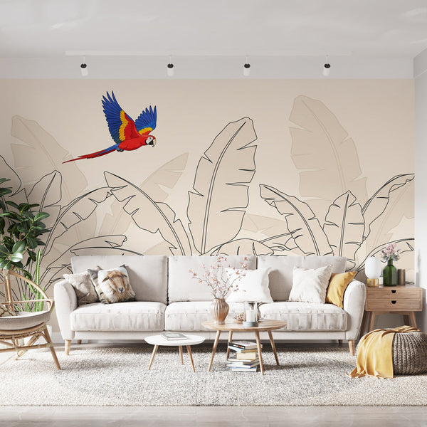 Parrot Wallpaper | Colorful Bird and Leaves Wall Mural