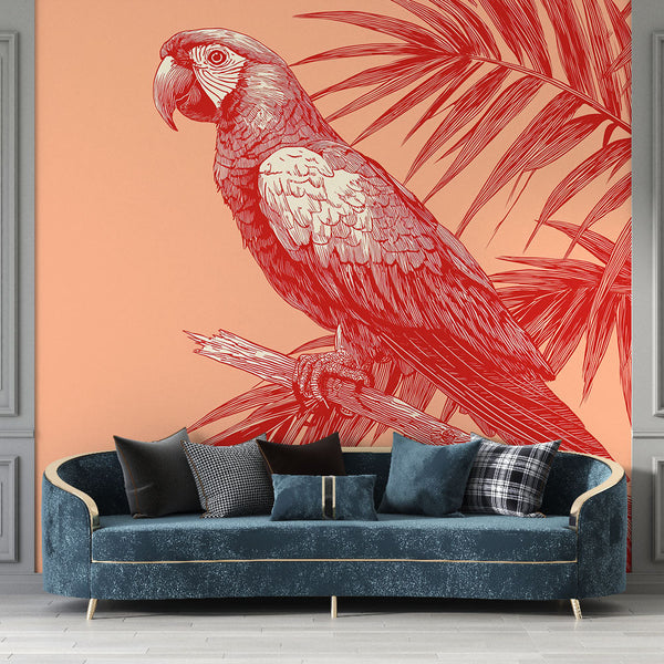 Parrot Wallpaper | Stylized Parrot Perched Among Tropical Leaves