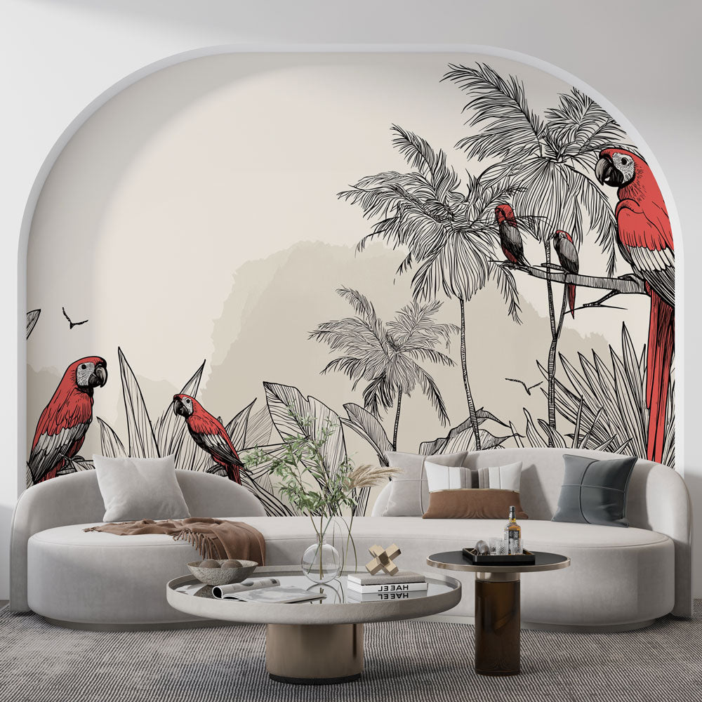 Parrot Wallpaper | Tropical Palms and Parrots Wall Mural