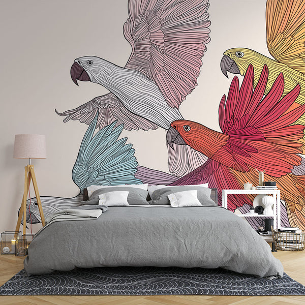 Parrot Wallpaper | Four Colorful Parrots in Full Flight