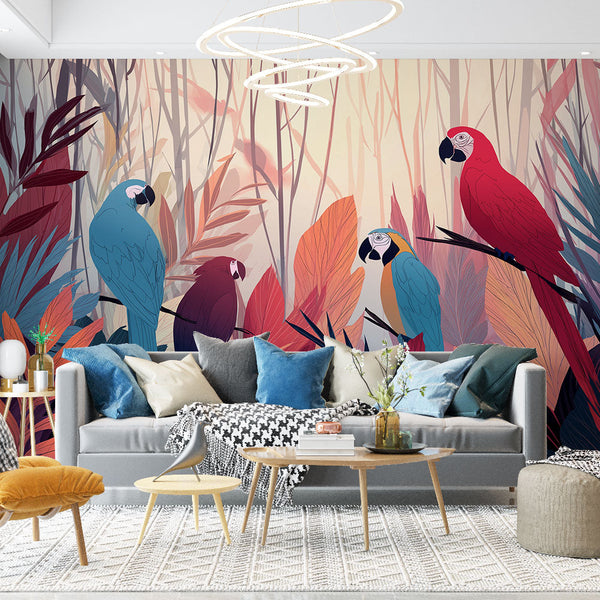 Parrot Wallpaper | Colorful Parrots Among Lush Foliage