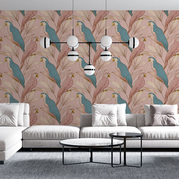 Parrot Wallpaper | Colorful Parrots on Blush Pink Foliage