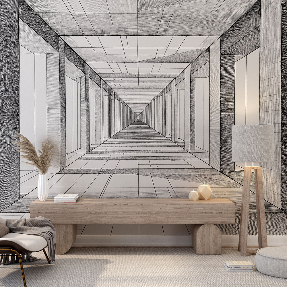 Perspective Wallpaper | Black White Linear Wall Mural